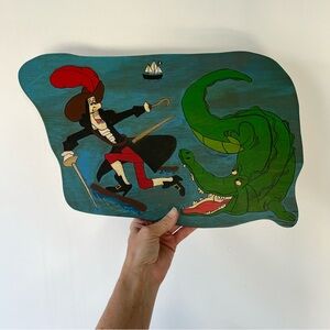 Vintage Disney Hand Painted Wooden Plaque Captain Hook Peter Pan
